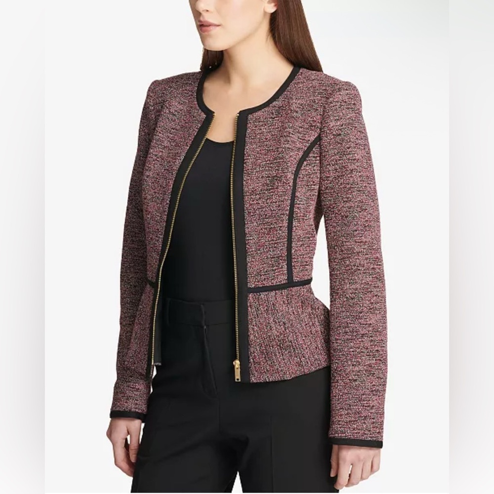 DKNY $139 Modern Zip Blazer Knit Piped‎ Peplum Jacket | Size 4 | NWT | BZ2
